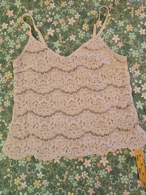 love, Fire Lace Camisole Tank Top - White Lace With Tan Under